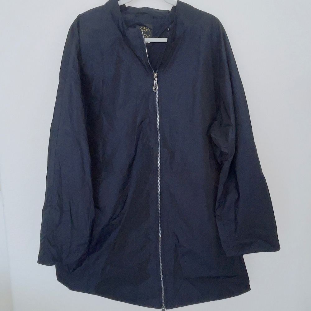 Creenstone Womens Jacket Coat Size 16 Navy Blue Zip Up Full Zip Long Trench